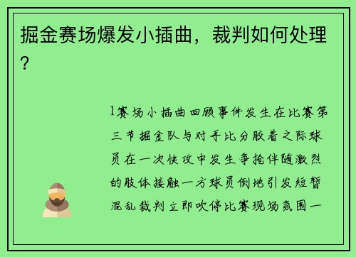 掘金赛场爆发小插曲，裁判如何处理？